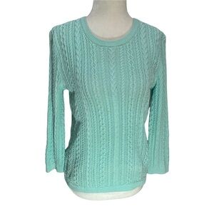 LORD & Taylor Mint Green 100% Cotton Cable Knit Pullover Sweater Size S